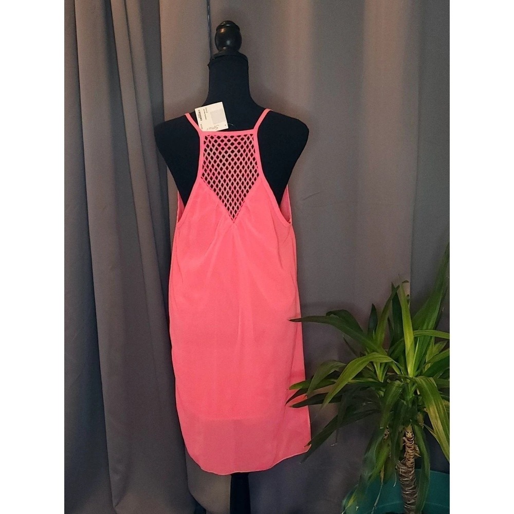 Hot Pink Crochet Lattice Racerback Mini Shift Dress Summer Beach Coverup L - Picture 3 of 7